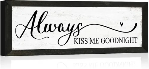 Vista 2 de YPY Letrero con texto en inglés "Always Kiss Me Goodnight" (Always Kiss Me Goodnight): pintura que absorbe el sonido, arte de pared – Decoración