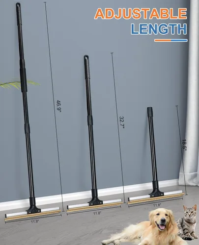 Vista 5 de Rastrillo de alfombra para depilación de mascotas, removedor de pelo de perro reutilizable con mango de 47 pulgadas, herramienta de eliminación