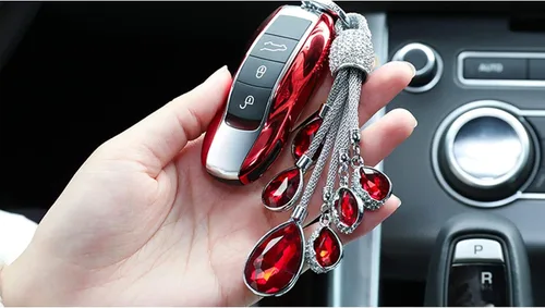 Vista 7 de Xotic Tech - Llavero de aleación de cristal con forma de lágrima, rojo intenso, brillante, con diamantes