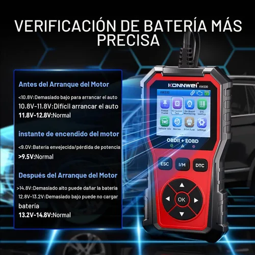 Vista 8 de Herramienta de diagnóstico del escáner KONNWEI KW330 OBD2 w/prueba de voltaje de batería Car Scanner Check Engine Code Reader with Live Data
