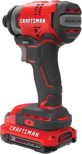 Vista 14 de CRAFTSMAN V20 Kit de destornillador de impacto inalámbrico, 1/4 de pulgada, batería y cargador incluidos (CMCF810C1), negro y rojo