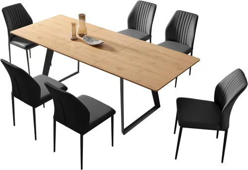 Vista 28 de ZckyCine Mesa de Comedor Moderna de Mediados de Siglo y Sillas para 4 Rectangular de Madera Expandible que Ahorra Espacio Multifuncional Marrón