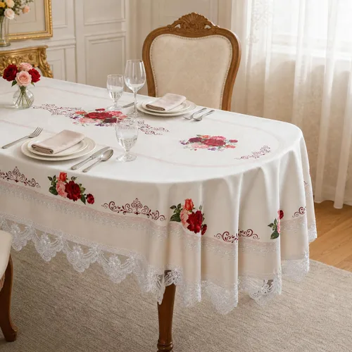 Vista 7 de SUTAVIA Mantel de Mesa Bordado con Encaje, Cubierta de Mesa Rectangular Estilo Granja, Mantel de Macramé Clásico Oblongo con Decoración Floral