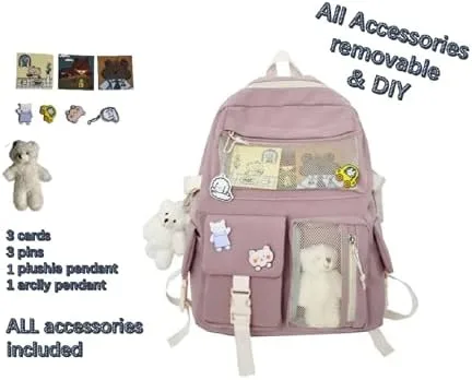 Vista 3 de Mochila kawaii con pin kawaii y accesorios linda mochila kawaii para mochila escolar mochila kawaii para niña linda