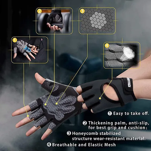 Vista 2 de LIFECT Essential - Guantes de entrenamiento transpirables, guantes de levantamiento de pesas sin dedos con parte trasera abierta curvada