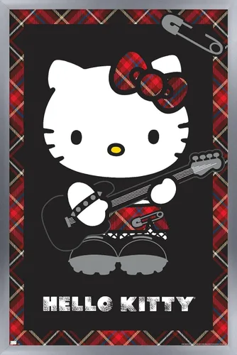 Vista 11 de Hello Kitty: Póster de pared rojo punk de 22.4 pulgadas de largo x 14.7 pulgadas de ancho, versión enmarcada de madera de granero