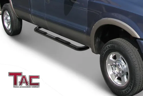 Vista 3 de TAC Barras laterales para camioneta Ford F250 / F350 / F450 / F550 / F550 Super Duty Crew Cab Pickup Truck de 3 pulgadas con rieles de paso negros