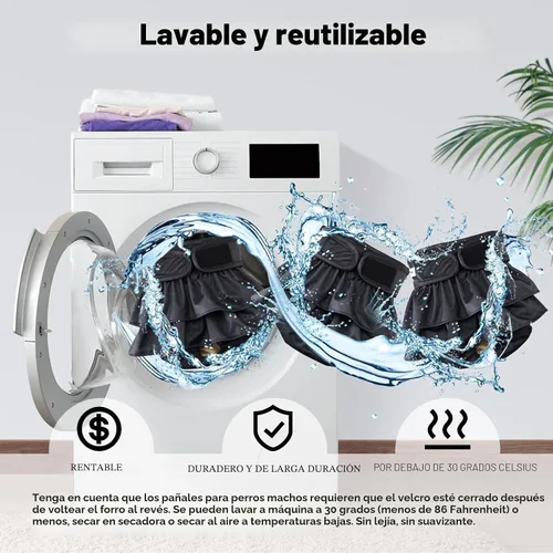 Vista 6 de Pañales reutilizables para perras, lavables, de alta calidad, para perros, paquete de 3, altamente absorbentes, para el calor, la incontinencia