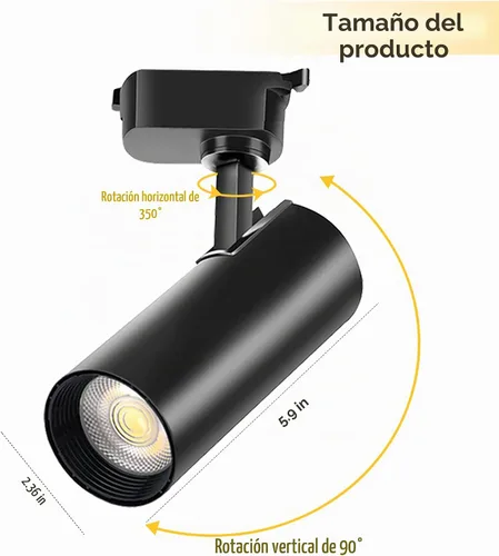 Vista 4 de J&L Tipo LED Kit de iluminación de riel regulable ajustable ángulo cabezas 3000K cálido