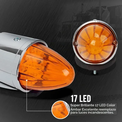 Vista 5 de Partsam 5 luces LED ámbar torpedo para techo de cabina de 17 luces LED para correr, cromadas superbrillantes, repuesto para camiones internacionales