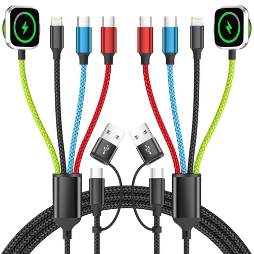 Vista 8 de Travel Essentials - Cargador de Apple Watch, doble tipo C, cable de carga múltiple 4 en 2, cargador de viaje USB A/C para múltiples dispositivos