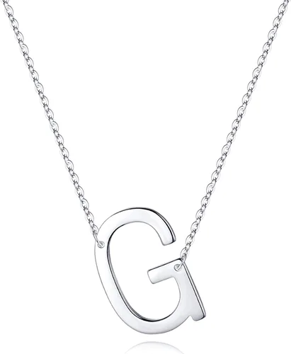 Vista 10 de S925 Sterling Silver Sideways Initial Necklaces for Women, Dainty Hypoallergenic Sterling Silver Letter A-Z Pendant Necklace Silver Sideways Initial