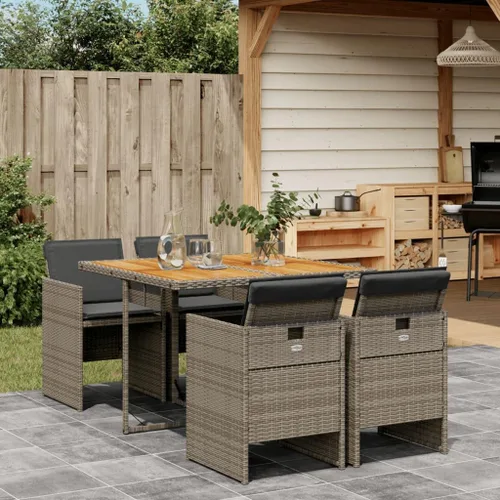 Vista 30 de Juego de comedor de patio de 5 piezas, muebles de exterior sintético de ratán beige, mesa rectangular con 4 sillas, resistente a la intemperie