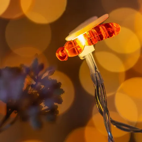 Vista 4 de Guirnalda de 100 luces de abeja alimentadas por USB, 50 pies de luz LED decorativa Cable transparente, bombillas LED blancas cálidas, premontadas