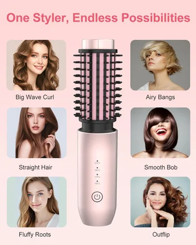 Vista 7 de Bestauty - Rizador de pelo portátil inalámbrico de 1.5 pulgadas, rizador de pelo de viaje 2 en 1 y cepillo alisador de pelo, calentamiento rápido, 4