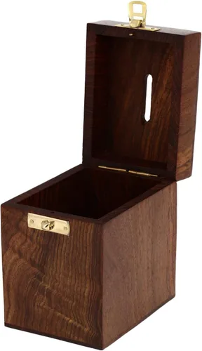 Vista 2 de Caja de dinero de madera hecha a mano, alcancía segura para niñas, niños y adultos, 3 x 4 x 4.25 pulgadas