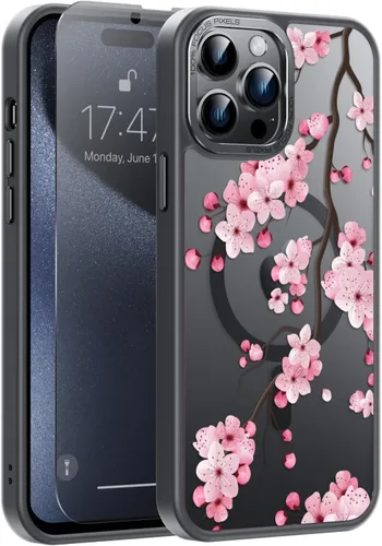 Vista 88 de Goodon para iPhone 15 Pro Max con protector de pantalla de privacidad, compatible con Magsafe, funda translúcida mate a prueba de golpes - Linda