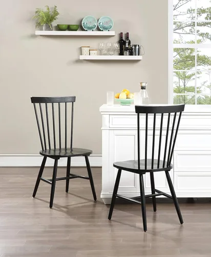 Vista 2 de OSP Home Furnishings Eagle Ridge - Sillas de comedor tradicionales de madera maciza estilo Windsor, paquete de 2, color negro