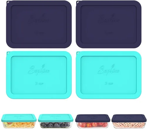 Vista 11 de SOPHICO Tapas de repuesto de silicona rectangular de 3 tazas para vidrio MINT - 2 PACK