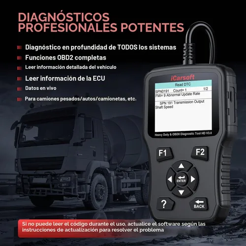 Vista 9 de iCarsoft Escáner de camión resistente HD V3.0 Herramienta de diagnóstico de escáner diésel para todos los sistemas, lector de código de prueba