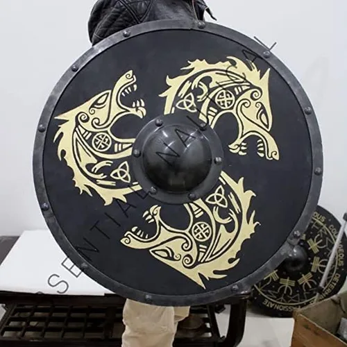 Vista 3 de Escudo de armadura vikingo medieval 24 '' Escudo redondo de madera - Estilo 24 Negro, Negro