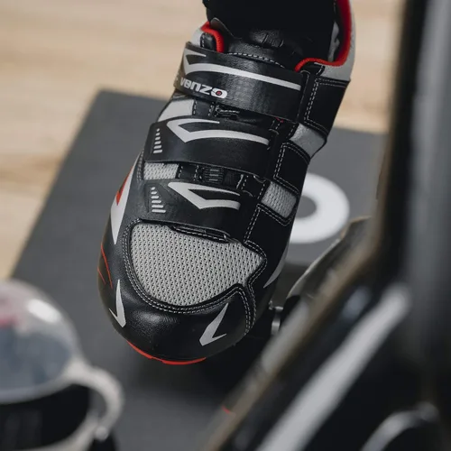 Vista 7 de Venzo Zapatos de ciclismo de carretera para hombre, 3 correas, compatibles con Look Delta y Shimano SPD-SL, perfectos para bicicletas de carreras