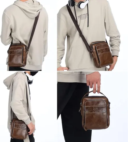 Vista 9 de KPYWZER Bolso bandolera de cuero para hombre