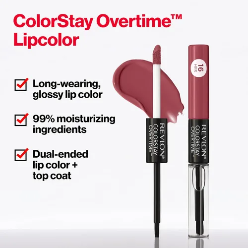 Vista 3 de Revlon Lápiz Labial Líquido con Brillo Labial Transparente, ColorStay Overtime, Regalo para Mujeres, 080 Keep Blushing, 2 ml