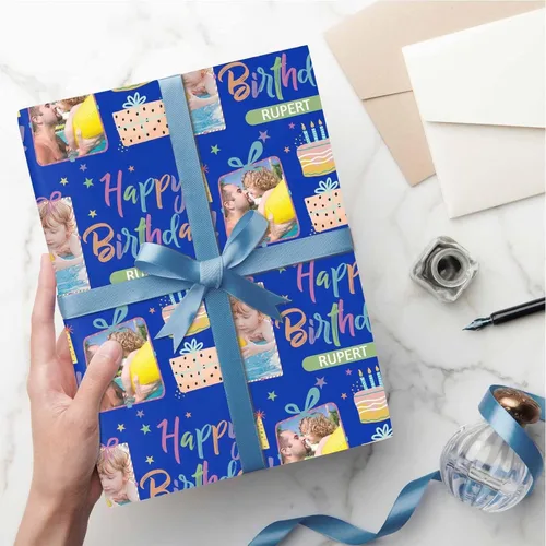 Vista 7 de M YESCUSTOM Personalized Birthday Wrapping Paper with Picture Age Custom 1st 18th 30th 40th 50th 60th Happy Birthday Gift Wrapping Paper Roll