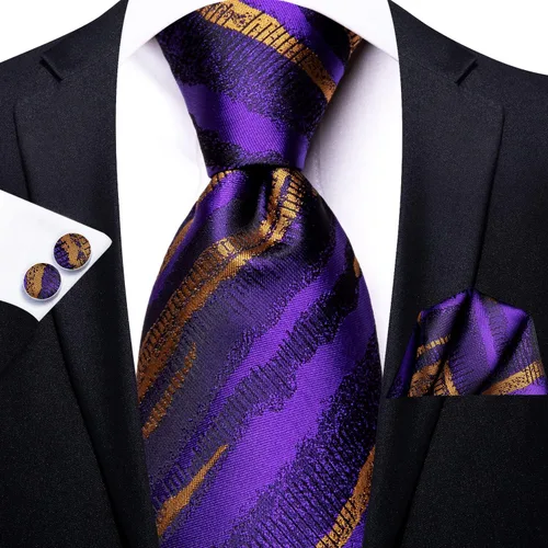 Vista 288 de Hi-Tie Corbatas de seda para hombre, diseño de cachemira a rayas, con bolsillo, gemelos cuadrados, conjunto formal de negocios
