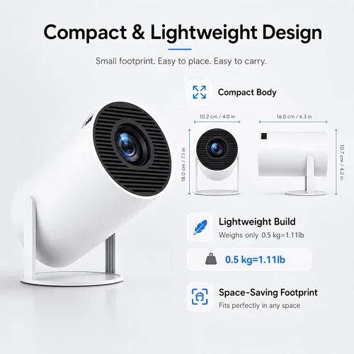 Vista 9 de Mini proyector HY300 Pro, proyector portátil Android 13 con WiFi y Bluetooth, compatible con video 4K, Keystone automático, rotación de 180°