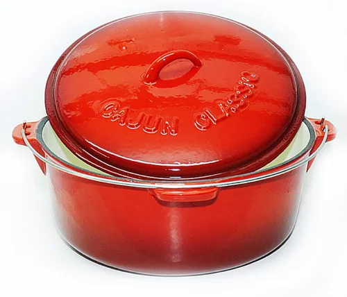 Vista 3 de Horno holandés de hierro fundido recubierto de esmalte rojo de 12 cuartos de galón