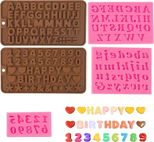 Vista 9 de 4 moldes de silicona para chocolate, moldes de silicona para letras y moldes de chocolate con números con símbolos de decoración de pasteles