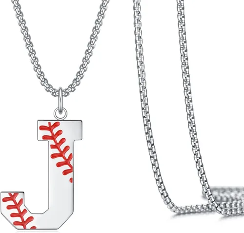 Vista 20 de VEEHOO Collar de béisbol para hombres y niños, letra inicial de la A a la Z, joyería de béisbol con colgante de joyería de béisbol para niños