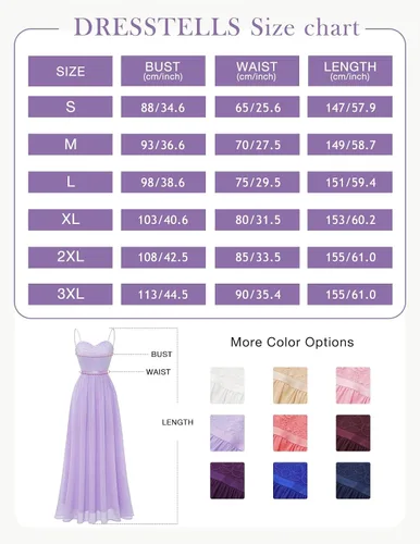 Vista 5 de DRESSTELLS Vestidos largos formales para mujer vestidos de dama de honor de gasa vestidos formales largos con tirantes delgados y vestidos de noche