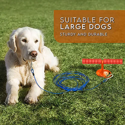 Vista 3 de Cable de amarre y estaca para perros grandes, estaca de amarre y anclaje de cable para perros de hasta 200 libras, para patio, playa, exterior
