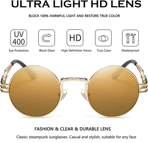Vista 54 de Dollger Gafas de sol redondas Steampunk con marco de metal