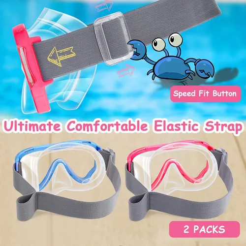 Vista 3 de Vvinca Kids-Goggles with Nose Cover, Diving Mask Elastic Fabric Strap Anti Fog Anti Shattered Lens for Kids Swim Goggles 3-14