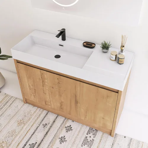 Vista 12 de Tocador de baño pequeño de 16 pulgadas con lavabo, tocador de baño independiente de 16" para espacios pequeños, gabinete de madera contrachapada