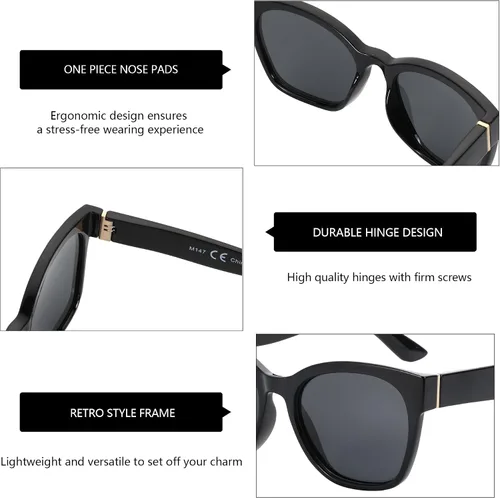 Vista 4 de ZENOTTIC Cateye - Gafas de sol polarizadas para mujer, gafas de sol de gran tamaño, protección UV400, estilo retro