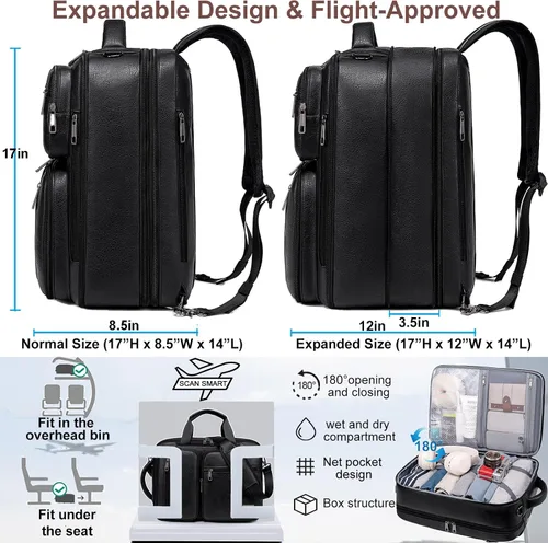 Vista 4 de weiatas Bolsa convertible 3 en 1 de cuero vegano para laptop para hombres y mujeres, mochila de viaje expandible para trabajo Convertible