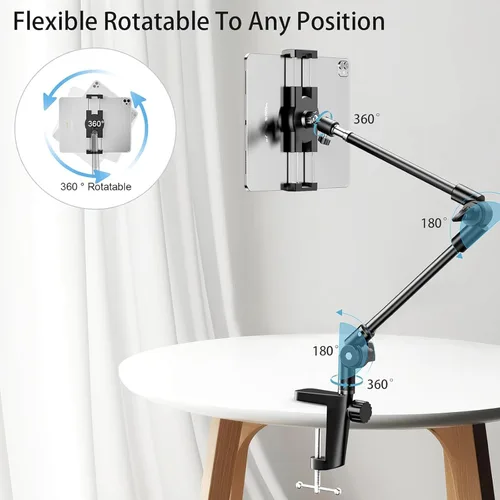 Vista 4 de KDD Soporte para tableta, soporte de teléfono iPad de ajuste, soporte de cámara web de brazo largo de 27 pulgadas para escritorio, apto
