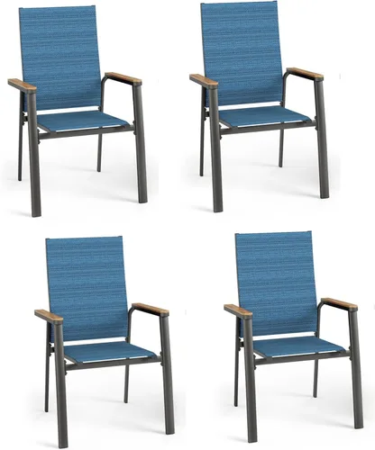 Vista 8 de MFSTUDIO Sillas de comedor para patio al aire libre, 2 sillas de patio con marco de metal con respaldo y reposabrazos, silla de patio resistente