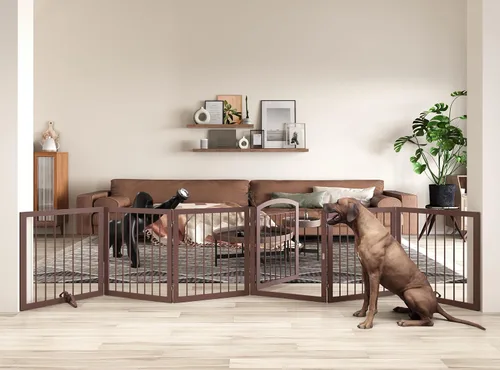 Vista 13 de JSB Puerta para perros de 72 pulgadas extra ancha de 28 pulgadas de altura, puerta para mascotas independiente para pasillos, escaleras y hogar