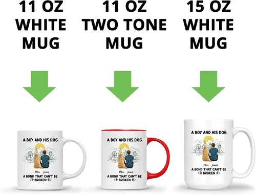 Vista 6 de Gossby Taza personalizada con texto en inglés «A Boy and His Dog», regalo personalizado para dueños de perros y hombres con diseño, nombre, razas