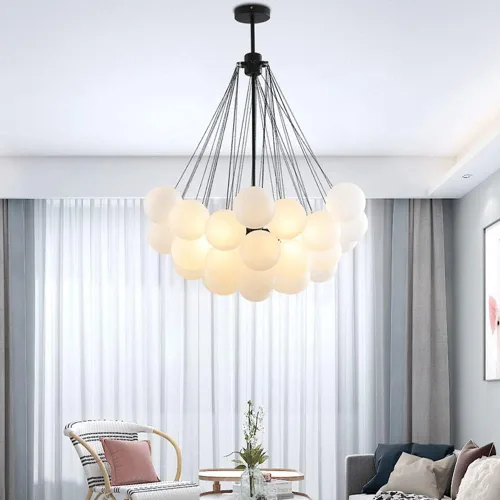 Vista 10 de Lámpara de araña de vidrio moderna con forma de bola, lámpara colgante de bricolaje, lámpara de techo decorativa de 3 luces en negro