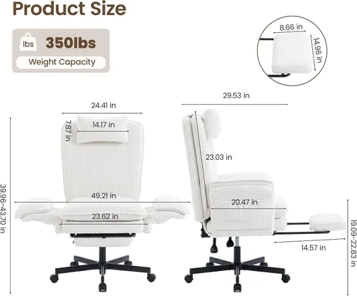 Vista 2 de Criss Cross Office Chair with Flip-Up Arms and Foot Rest, White