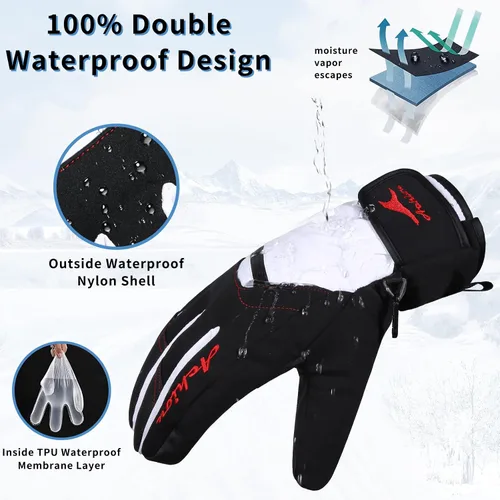 Vista 3 de Achiou Guantes de esquí de nieve de invierno para hombres y mujeres, guantes de esquí impermeables cálidos para clima frío de -30 , guante