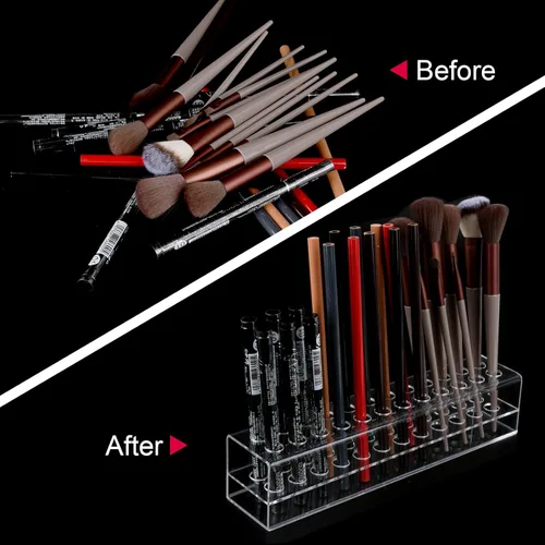 Vista 3 de Organizador de delineador de labios acrílico y organizador de delineadores de ojos, 24 lápices cosméticos estándar, estuche de exhibición