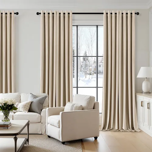 Vista 6 de ANRODUO Cortinas de terciopelo beige de 45 pulgadas de largo, opacas con aislamiento térmico insonorizado, cortinas de privacidad para oscurecer